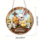 1 piece farmhouse style round wooden Easter bunny logo, 7.87 inch made wooden wreath with lilies and spring decoration, farmhous