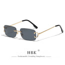 HBK Retro Rimless Sunglasses For Women Men Small Square Gold Frame Brand Design Tea Shades Rectangle UV400 Zonnebril Eyewear