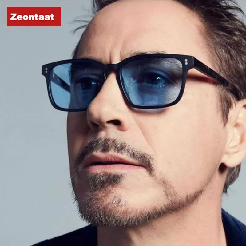Rectangle Tony Stark Sunglasses Men Blue Lens Brand Designer Fashion Iron Man Glasses Vintage Oculos De Sol Masculino