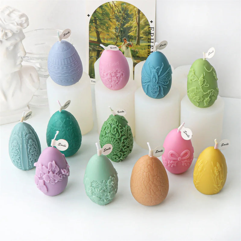 Easter Embossed Silicone Mould Easter Egg Candle Molds Diy Aromatherapy Plaster Graffiti Eggs Candle Making Kit Diy Craft Tools