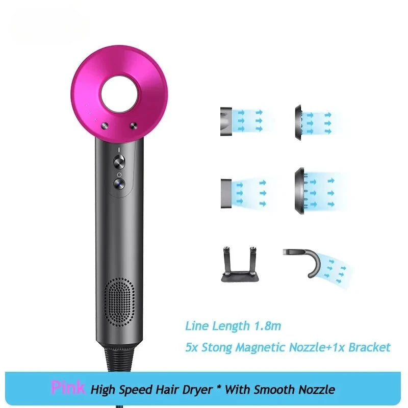 Professional Leafless Hair Dryer, Constant Temperature Negative Ion, 5 Attachments, Powerful Electric Hair Dryer for Home