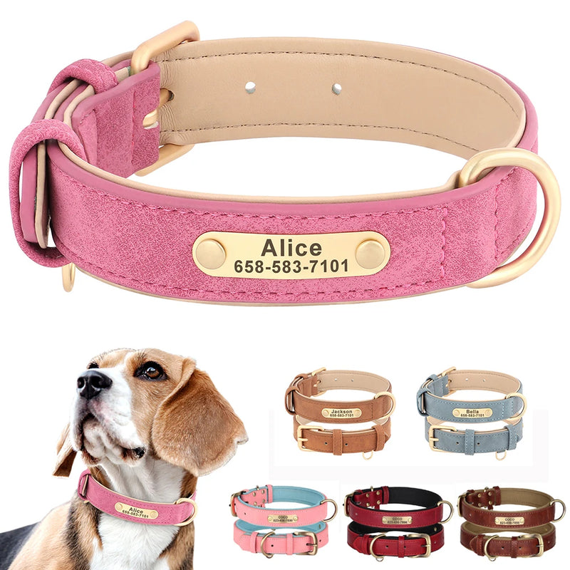 Personalized Dog Collar Custom PU Leather Dog Collars Free Engraved Nameplate Tags For Small Medium Large Dogs Pitbull Labrador