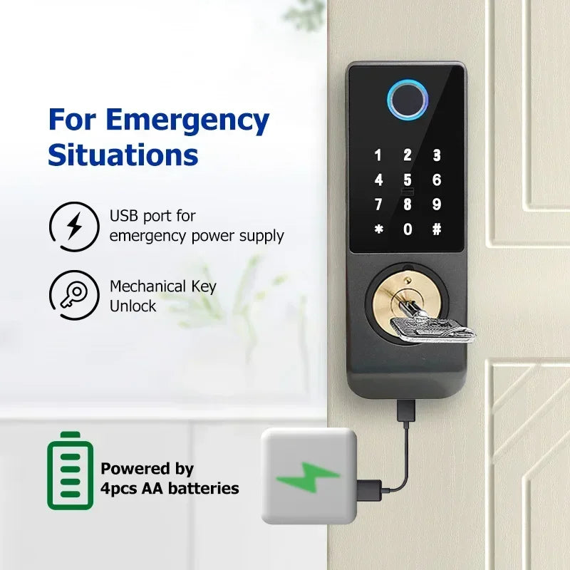 Tuya Wifi Smart Door Lock Biometric Fingerprint APP Remote Unlock Card Passcode Key Outdoor Waterproof Digital Electronic Lock