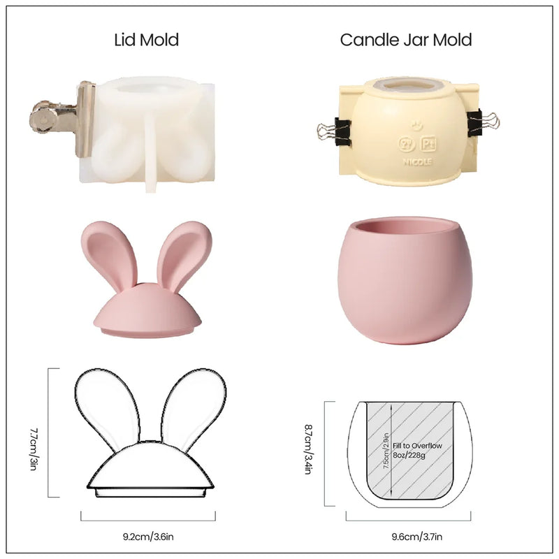 Hoppy Bunny - Eared Easter Egg Candle Jar Silicone Molds for Cement Handmade Storage Box Molds for Concrete Easter Home Decor
