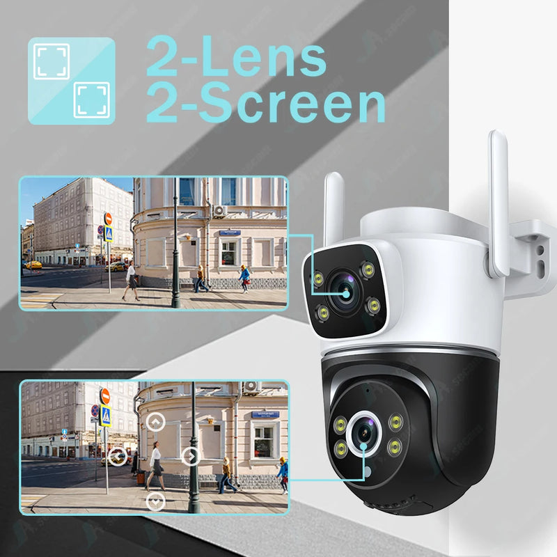 Tuya 8MP WiFi Camera 4K Surveillance Dual Lens Dual Screen PTZ Home Security-Protection CCTV Mini Video Security Camera Outdoor