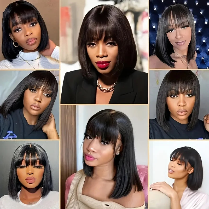 Choice Short Bob Wig Bone Straight 100% Human Hair With Bangs  3x1 Lace Middle Part Wigs For Black Women Bob Wigs