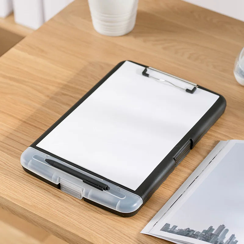 Multifunctional file box a4 with pen slot transparent desktop archive file organizer box board clip plastic writing board