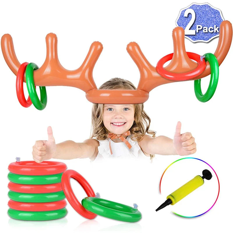 Christmas Game Inflatable Reindeer Antler Hat Ring Toss Kids Gifts Toys New Year Christmas Home Decoration Xmas Party Supplies