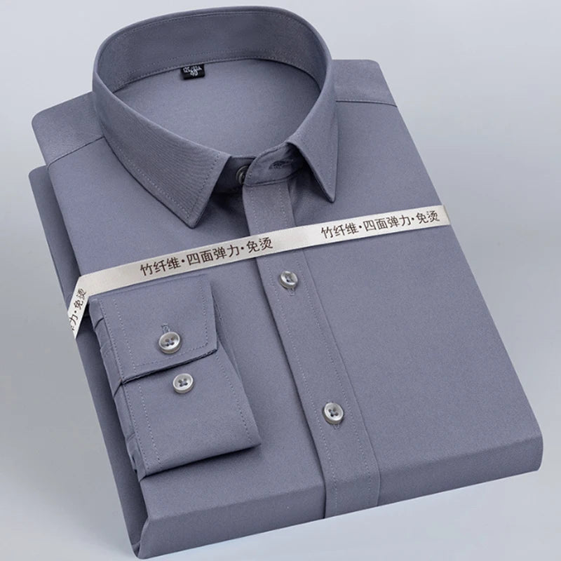 New pure white spring and autumn formal long sleeved men's shirt for business, leisure, fashion, slim fitting, and non ironing