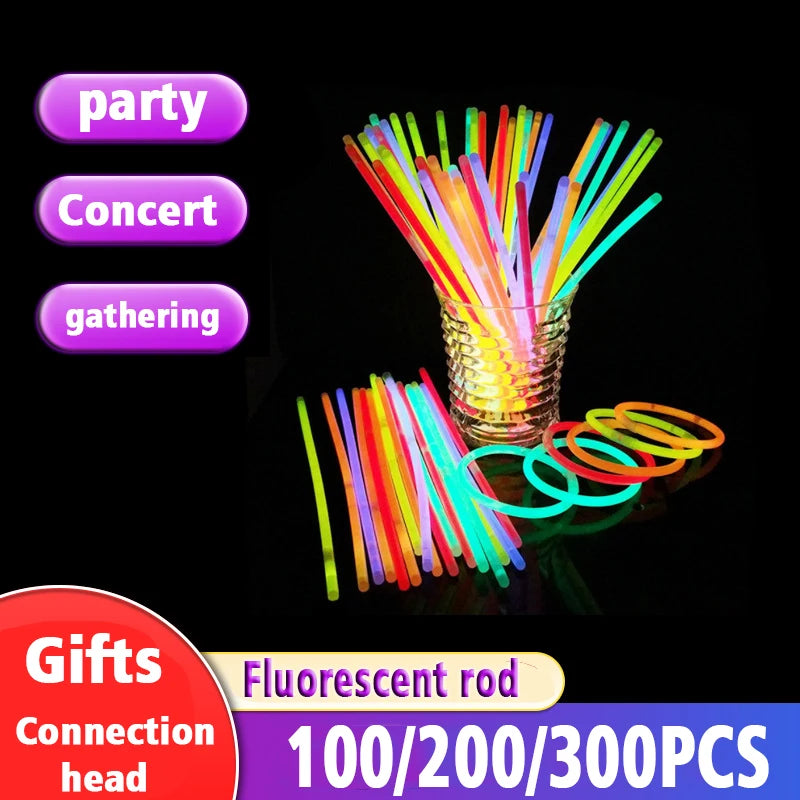 100/200/300pcs Party Glow Props Fluorescent Rod Concert Luminous Bracelet Bar Active Atmosphere Props Continuous Luminescence