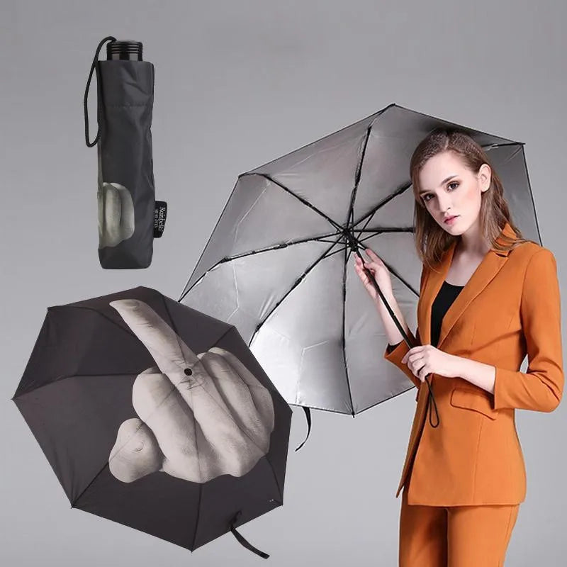 Rain Middle Finger Umbrella Women Umbrella men Windproof Folding Personality Black Middle Finger Umbrellas Parasol Women 10 bone