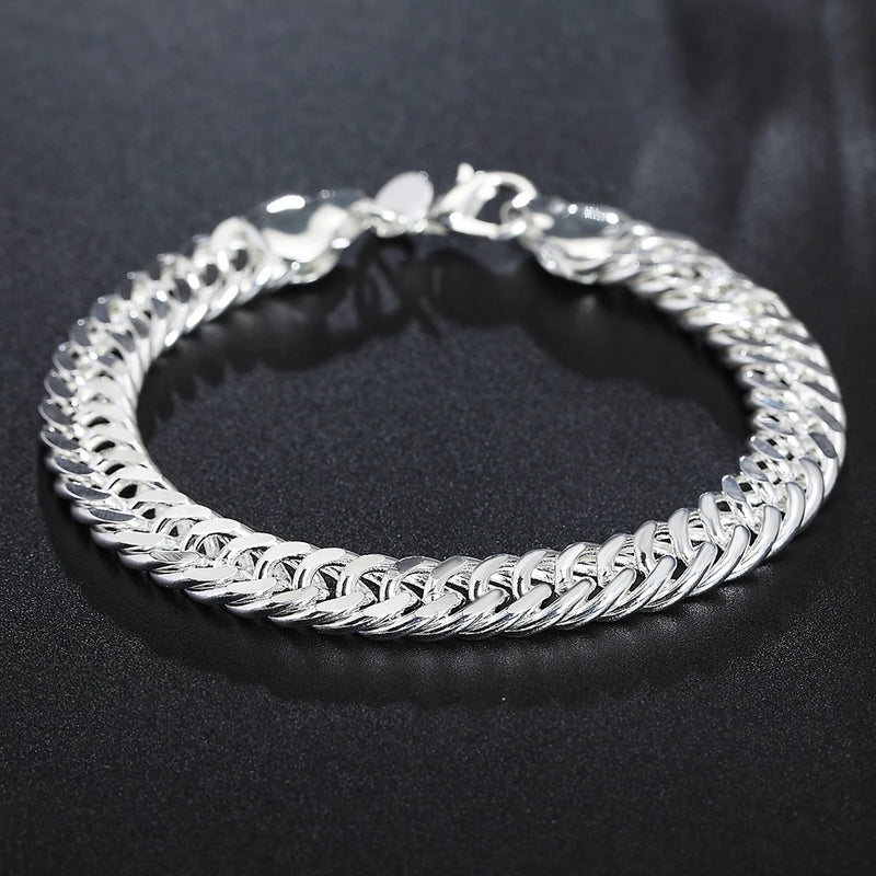 Promotion 100% Authentic 925 Sterling Silver Women Chain Bracelet 10MM Wholesale Fashion Men's Jewelry Silver Men Bracelet