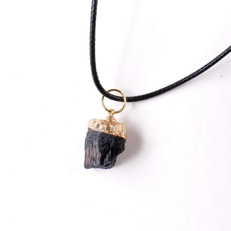 1pc Natural Crystal Raw Stone Black Tourmaline Pendant Aura Edging Stone Pillar Necklace Accessory Pendant