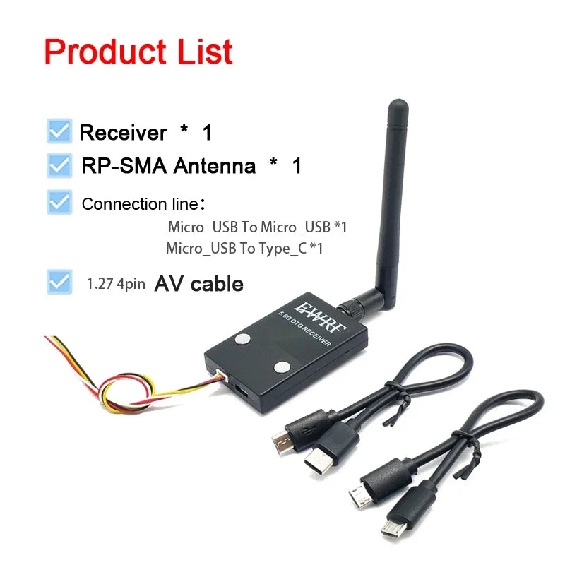 New Version EWRF Ready To Use 5.8G 48CH 720*480 FPV UVC Receiver Video Downlink OTG VR Android Phone for FPV AV Monitor