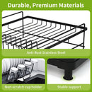Dish Drainer Rack - Extendable Dish Drainer, Multifunctional Anti-Rust Dish Rack for Kitchen Counter, with Cutlery & Cup Holders