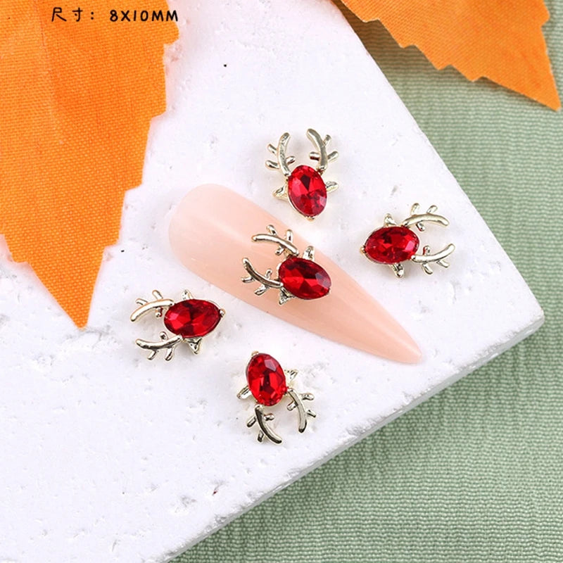 10PCS Luxury Alloy 3D Christmas Nail Art Decoration Supplies Jewelry Accessory Parts Elk Charms Deer Rhinestones For Manicure