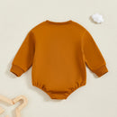 Thanksgiving Baby Romper with Embroidered Turkey Design and Cozy Long Sleeves for Fall Festivities and Family Gatherings