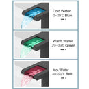 Black Tall LED Waterfall Basin Bathroom Faucet Deck Mounted Hot Cold Water Mixer Taps Three Color Change By Water Flow