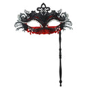 Metal Fancy Elegant Party Masque with Handheld Stick Half Face Venetian Masque with Rhinestones for Women Men Prom Masquerade