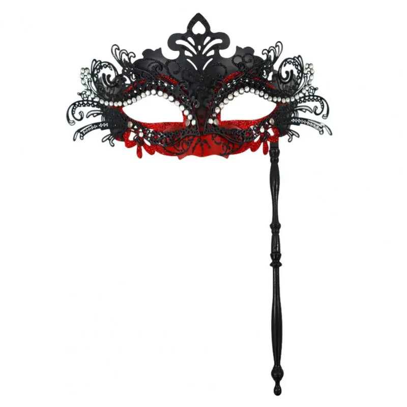 Metal Fancy Elegant Party Masque with Handheld Stick Half Face Venetian Masque with Rhinestones for Women Men Prom Masquerade