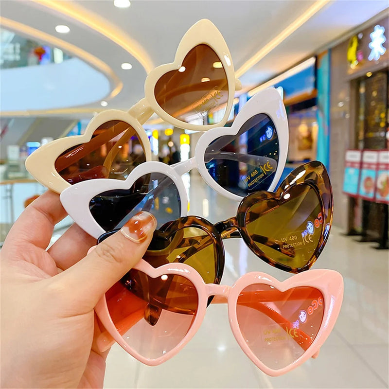 Fashion Heart Shap Cute Kids Sunglasses Big Frame Glitter Pink Summer Sun Shades Glasses Outdoor Eyeglasses UV400 Trend Eyewear