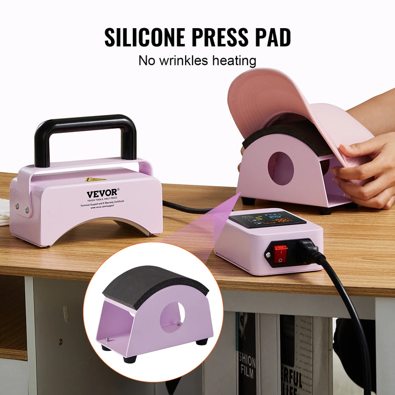 SucceBuy Hat Press Machine Mini Hat Heat Press for Caps Cap Heat Press Machine Safety Base and Glove Automatic Shut-Off Purple