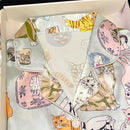 Cute Cat Print Pajamas Women's Spring Summer Ice Silk Slippery Short Sleeved Shorts Home Clothing Two Piece Set Sleepwear