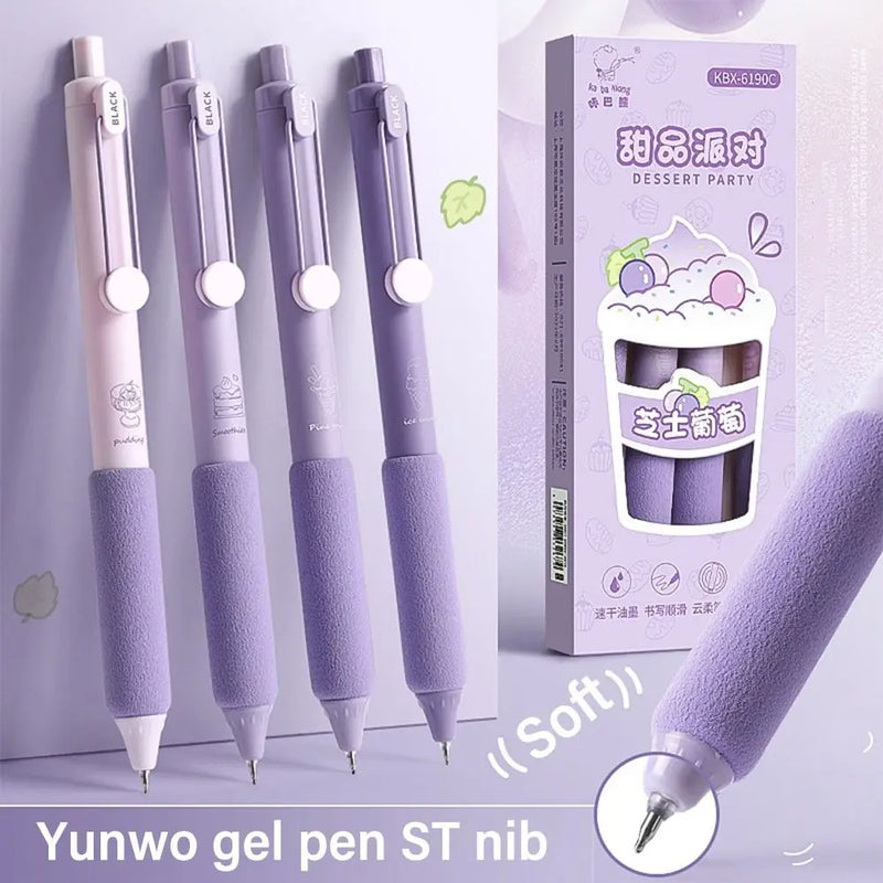 4PCS/Box Soft Cloud Grip Press Gel Pen ST Tip Quick Drying Neutral Pen Student Specific 0.5mm Black Ink Ballpoint Pen Gift