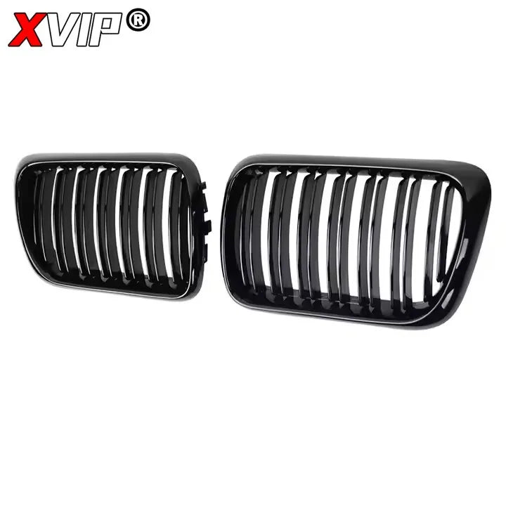 XVIP 2x Double Line Style Car Front Racing Kindey Grilles For BMW E36 LCI 1996-1999 M3 Glossy Black Dual Slats Upper Grilles