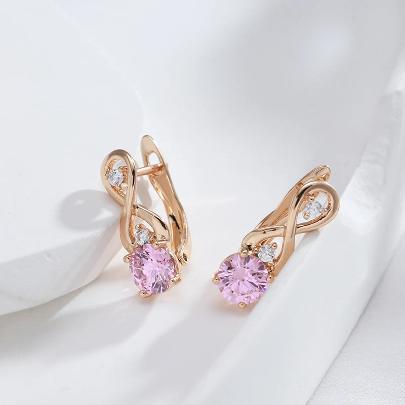 Kinel Vintage Pink Natural Zircon Earrings For Women 585 Rose Gold Color Fine Daily Jewelry Easy Matching 8 Shape Earring