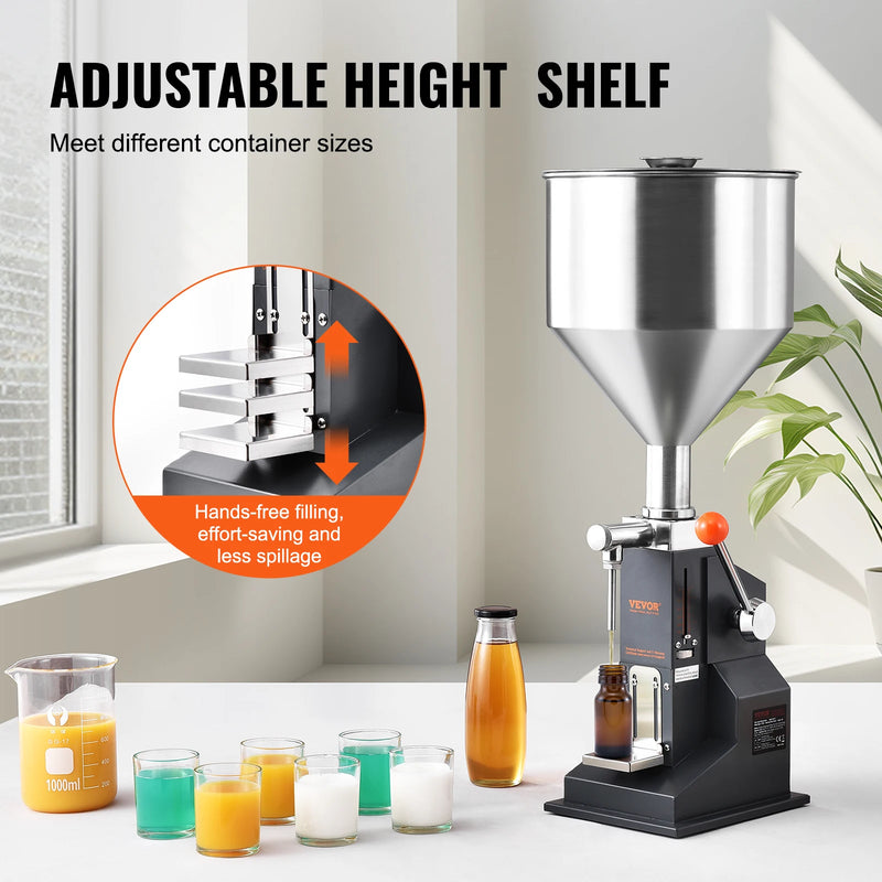 SucceBuy A03 5-50ml/5-100ml Manual Liquid Filling Machine Paste Bottle Filler Adjustable with Hopper for Juice Shampoo Honey