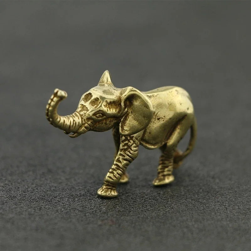 Antique Mini Elephant Figurines for Home Decoration Office Tea Pet Desktop Animal Ornaments Bronze Carving Handles