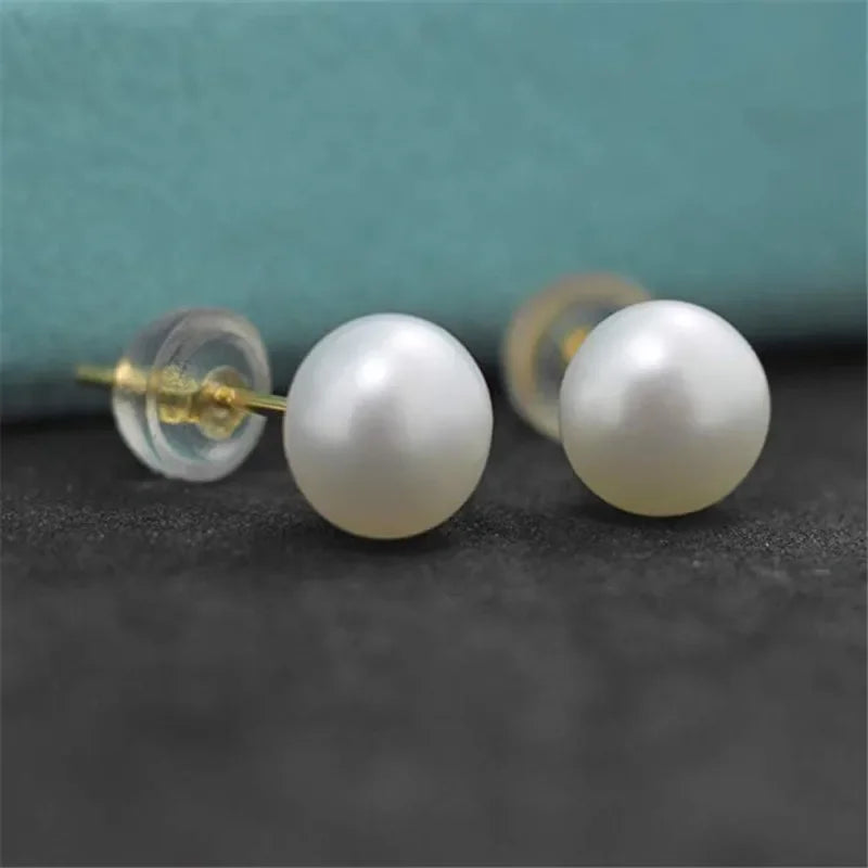 Wholesale Natural Freshwater Pearl Stud Earrings Real 925 Sterling Sliver Earring Cultured White Pearl for Women Earring Jewelry