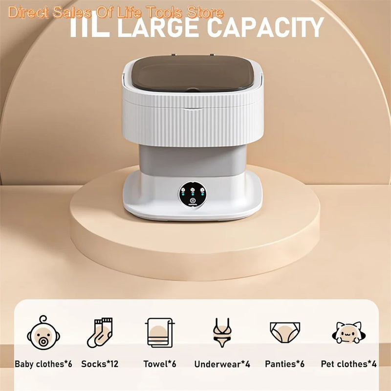 60W portable folding washing machine with rotating fully automatic mini underwear socks 11L household centrifugal washing machin