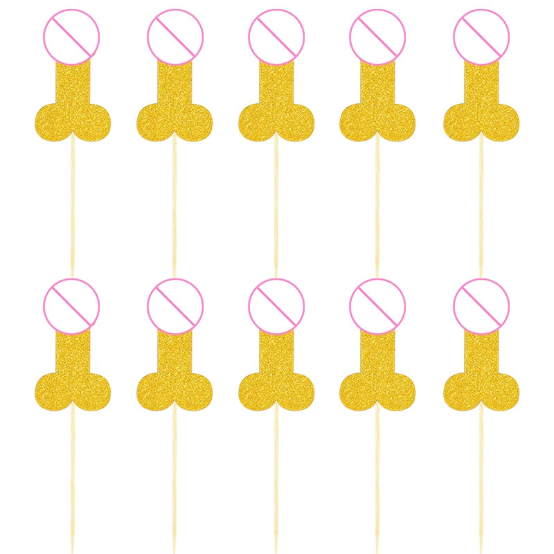 10pcs Glitter Willy Penis Cupcake Topper Funny Nude Dick Cake Toppers Wedding Favors Bachelorette Adult Hen Night Party Supplies