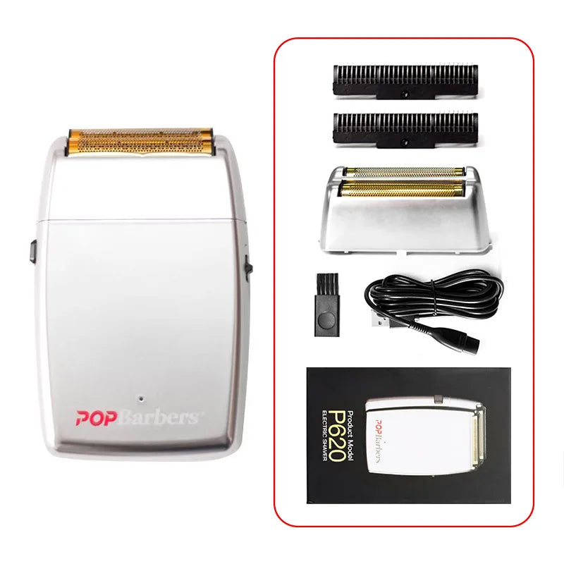 11000 RPM POP Barbers P620 Professional Electric Men's Beard Trimmer Double Foil Shaver Electric Shaver USB Hair Cutting Machine