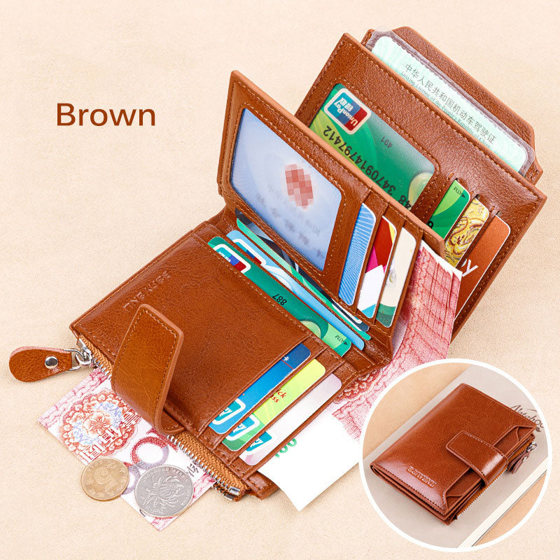 Fahion Women Genuine Leather Wallet RFID Blocking Short Multi Function Large Capacity Zipper Coin Purse Money Clip