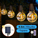 12M 30 LEDS  G40 Solar String Lights Outdoor Patio Lights Solar & USB Powered Waterproof Globe Hanging Lights with Shatterproof