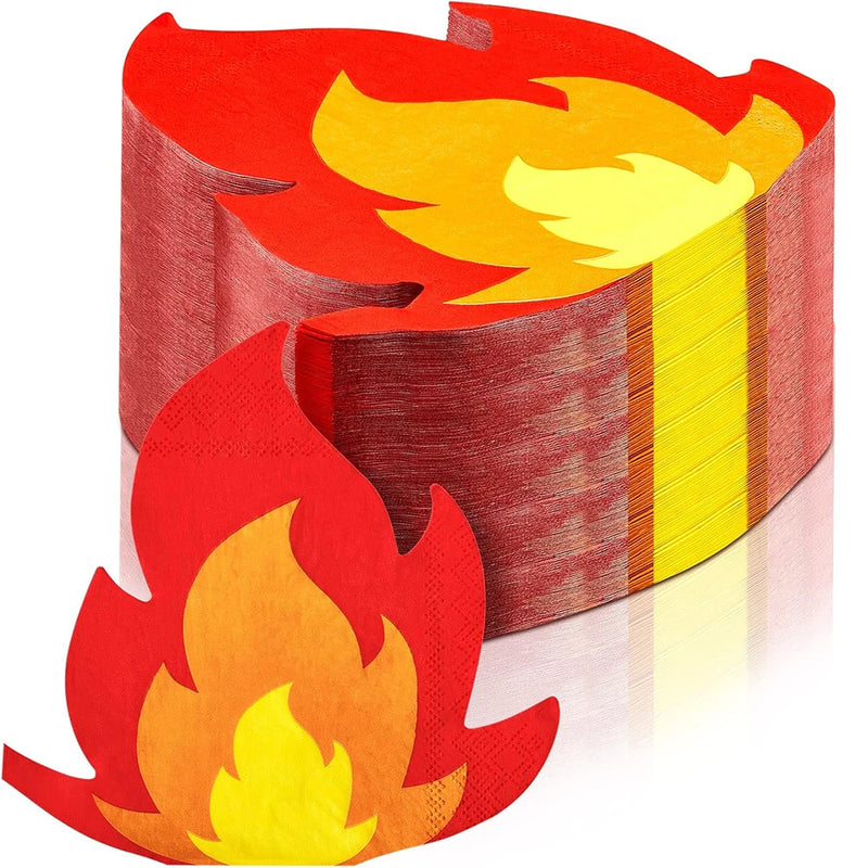 16/32/64 Pcs Fire Napkins Flame Napkins Disposable Paper Napkins for Firefighter Theme Fire Truck Birthday Fireman Party Decors