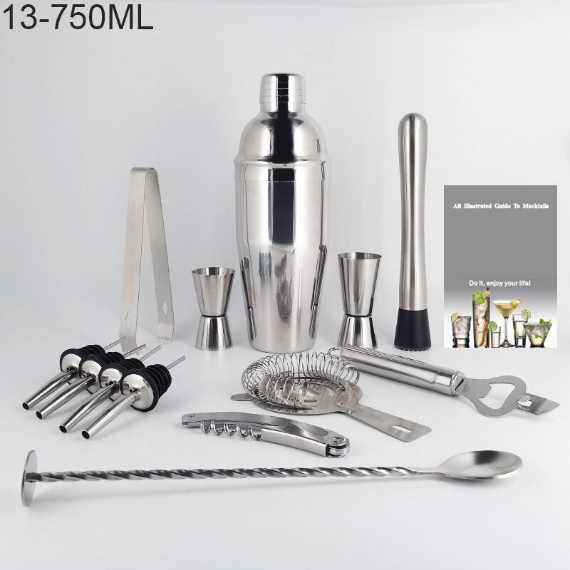 Boston Cocktail Shaker Mixer Kit Bar Bartender 750/600ml 550ML Stainless Steel Glass Shakers Spoon Pourer Straw Ice Tong Tools