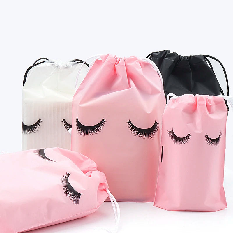 20/50PCS Eyelash Extension Drawstring Bag Reusable Plastic Aftercare Bags Lashes Lipstick Travel Pouch Makeup Tools Wholesale