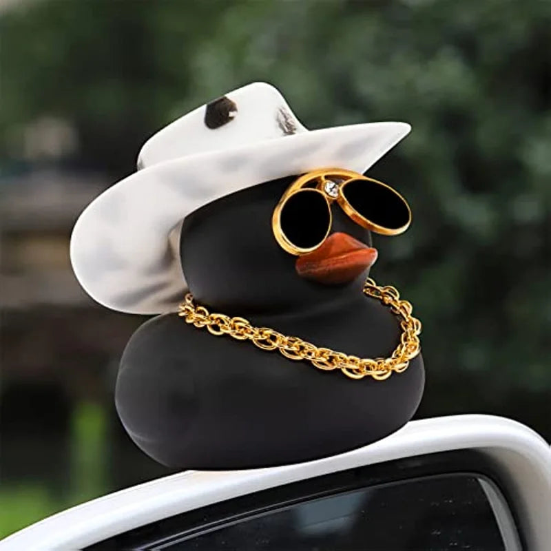Colorful Car Rubber Duck Dashboard Decorations Ornament Pink Black Duck with Cute Cowboy Hat Cool Gentleman Hat Swim Ring