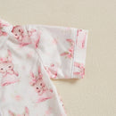 Kids Easter Satin Pajamas Set with Bunny Print Short Sleeve Lapel Button Down Tops and Shorts Sleepwear for Boys and Girls