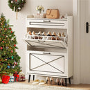 Vabches Shoe Cabinet with 2 Flip Drawers Freestanding Shoe Storage Cabinet Wood Slim Shoe Organizer Cabinet for Entryway Hallway