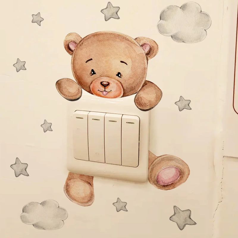 Cartoon Switch Sticker Teddy Bear Wall Sticker For Kid Room Cute Room Decor Wall Decals Wallpaper Home Decoration Accessories