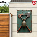 1PC 2D Flat 8*12inch Metal Sign Rustic Axes and Grenade Vintage Metal Sign Art
