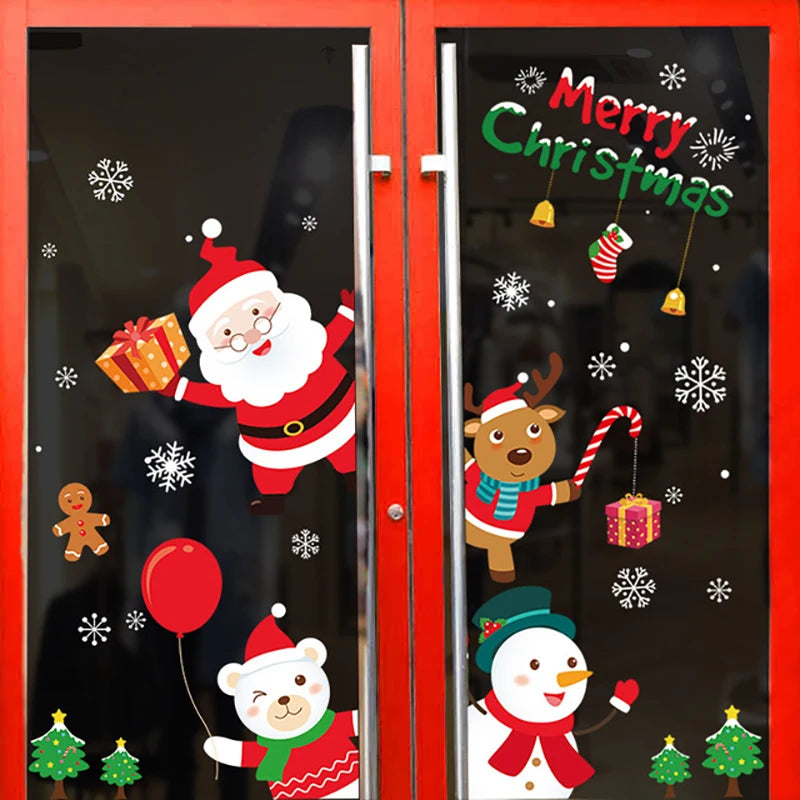 2025 New year Merry Christmas wall Window Stickers Elk Santa Claus Window Clings Decal Christmas Decoration For Home Navidad