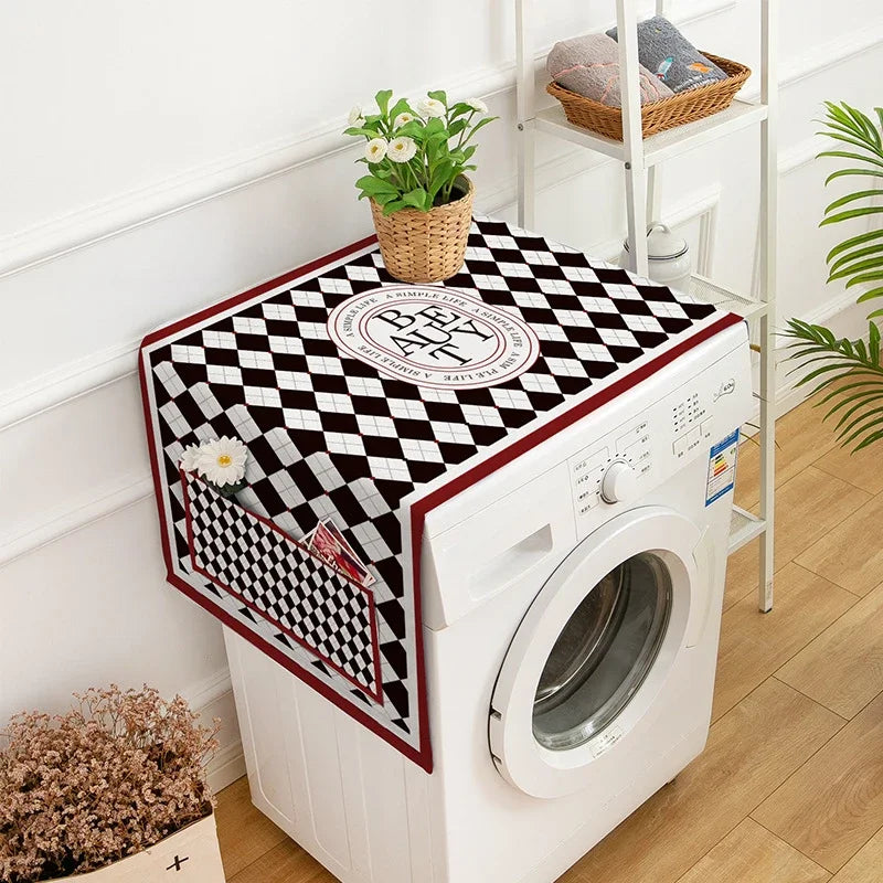 Nordic Drum Washing Machine Covers Waterproof  Kitchen Refrigerator Dust Cover Microwave Oven Decor Dust Protector with Pocket