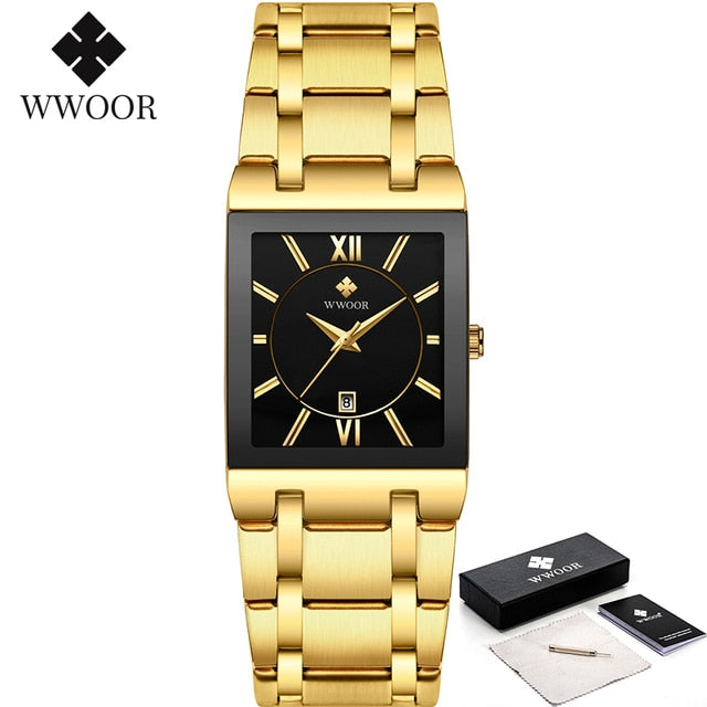 WWOOR Ladies Watch Top Brand Japanese Quartz Watches Square Black Gold Watch Stainless Steel Waterproof Fashion Women Wristwatch