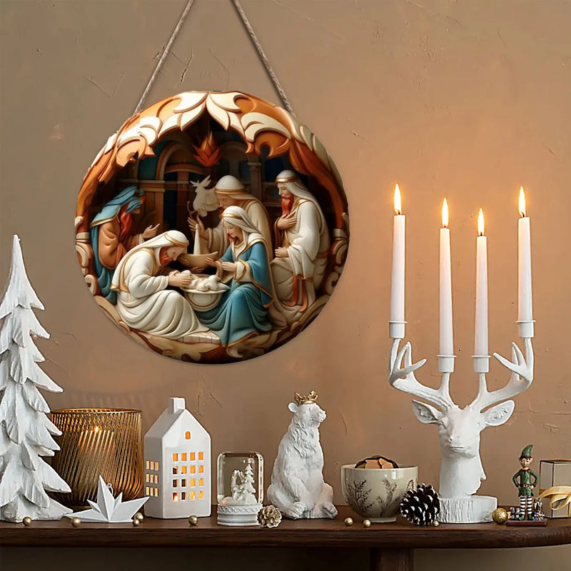 1pcs Easter Nativity Keepsake Christmas Plane Wooden Prayer Pendant Jesus Christ Religiou Hanging Tree Home Furnish Decor Supply